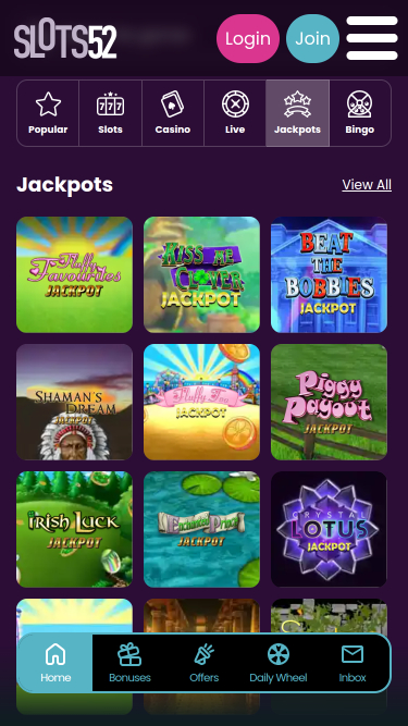 Slots52 Casino mobiler Jackpot