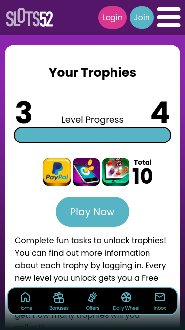 Slots52 Casino mobile Trophäen