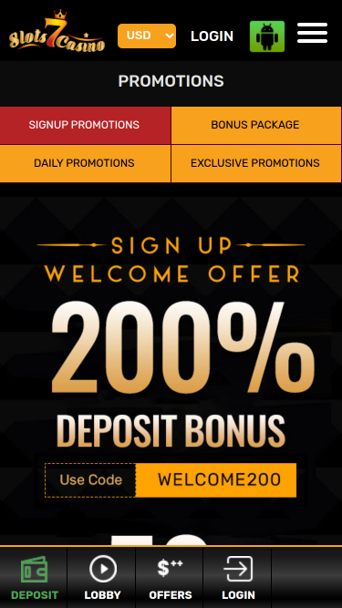 Promotions mobiles de Slots7 Casino