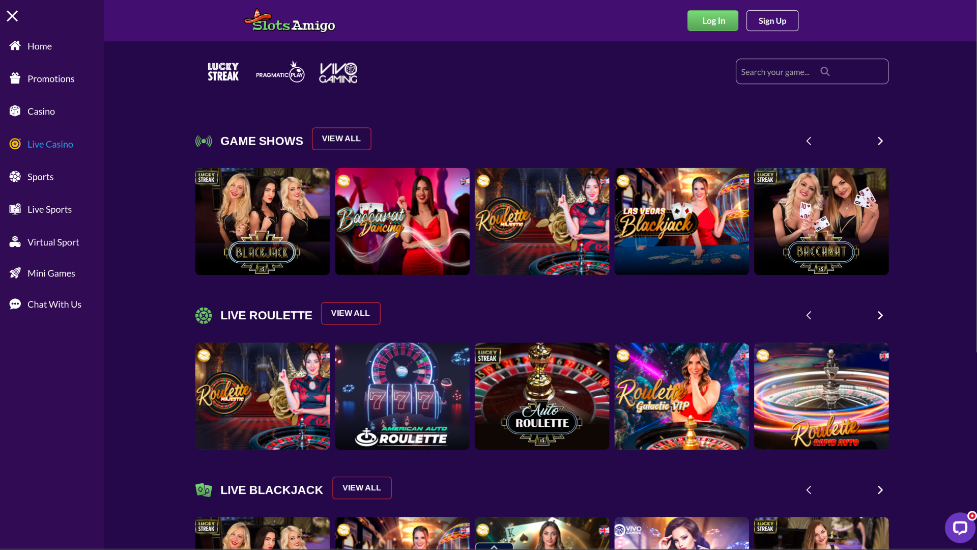 Croupier en direct de bureau de SlotsAmigo Casino