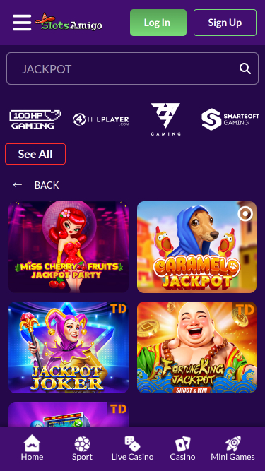 Jackpot mobile de SlotsAmigo Casino