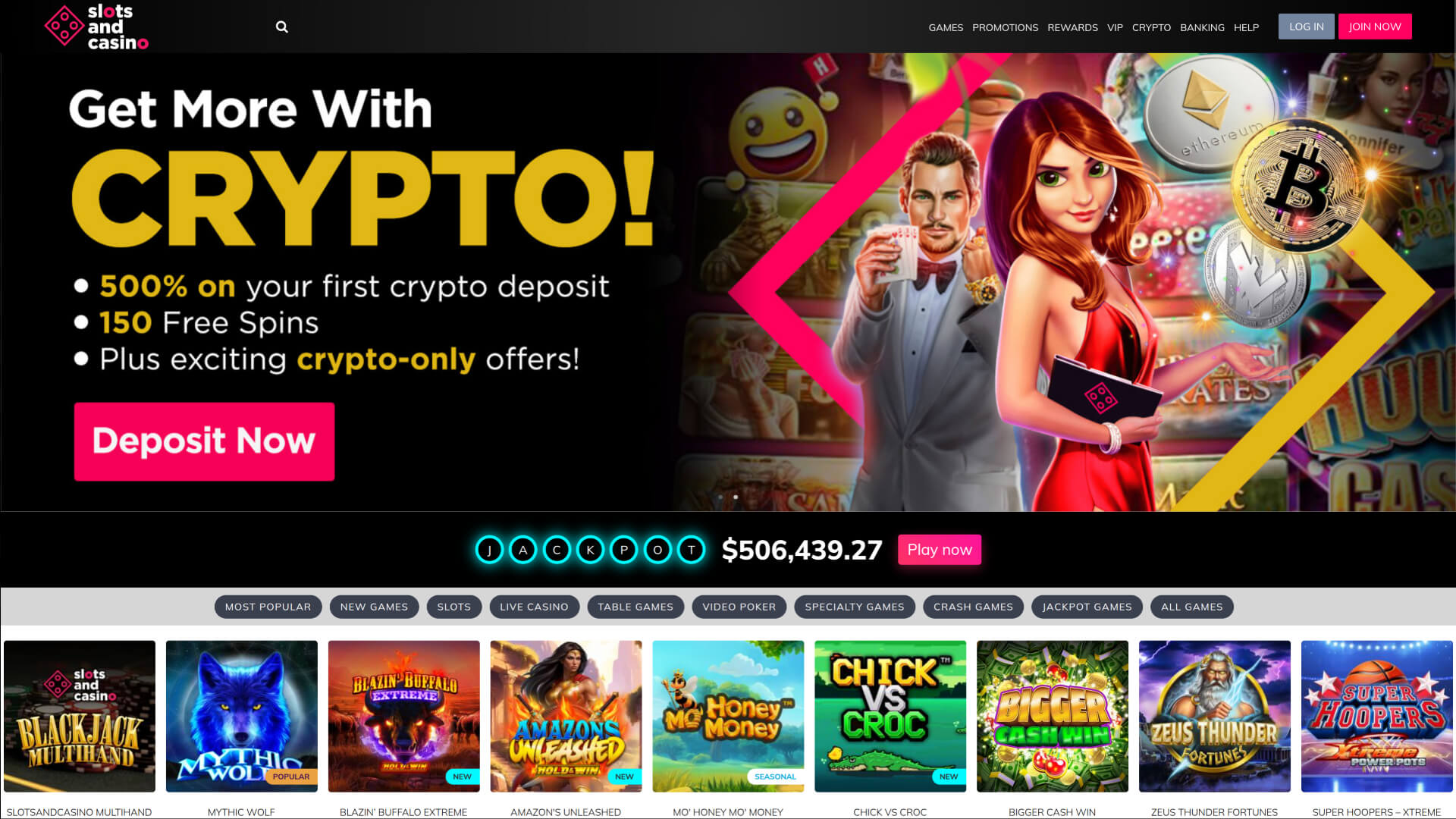 Главная страница SlotsandCasino для компьютера