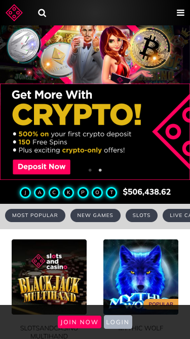 Homepage mobile di SlotsandCasino