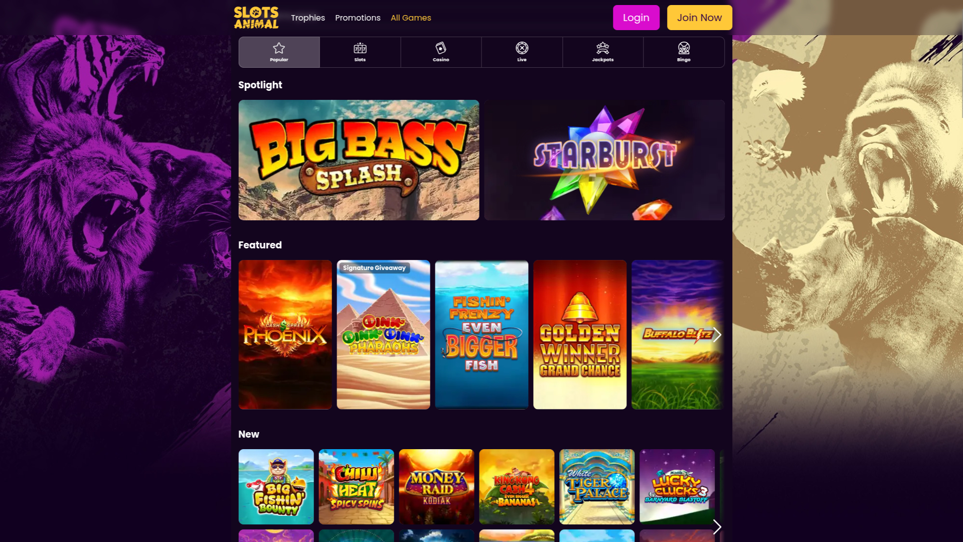 Jeux sur bureau de Slots Animal Casino