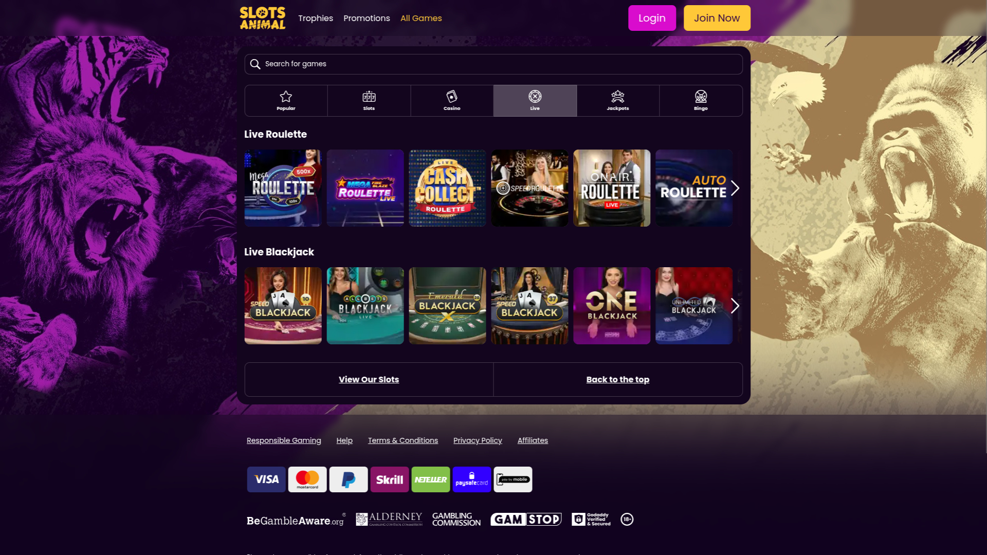 Croupier en direct sur bureau de Slots Animal Casino