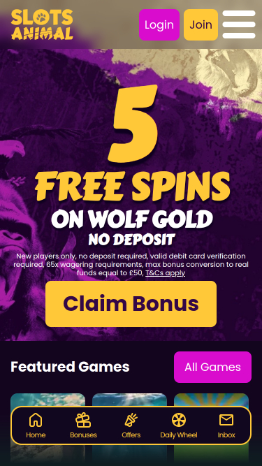 Page d'accueil mobile de Slots Animal Casino