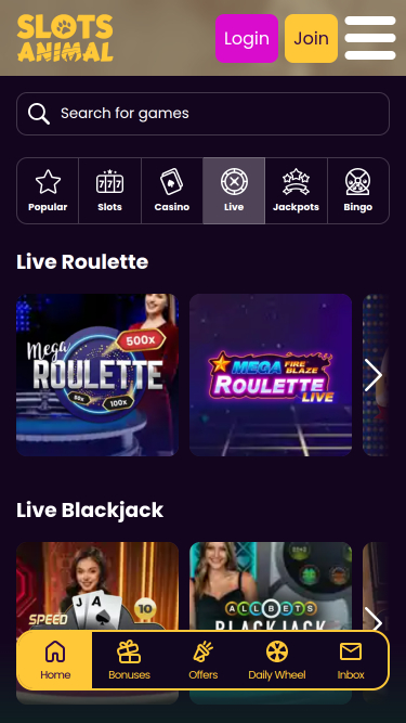 Croupier en direct mobile de Slots Animal Casino