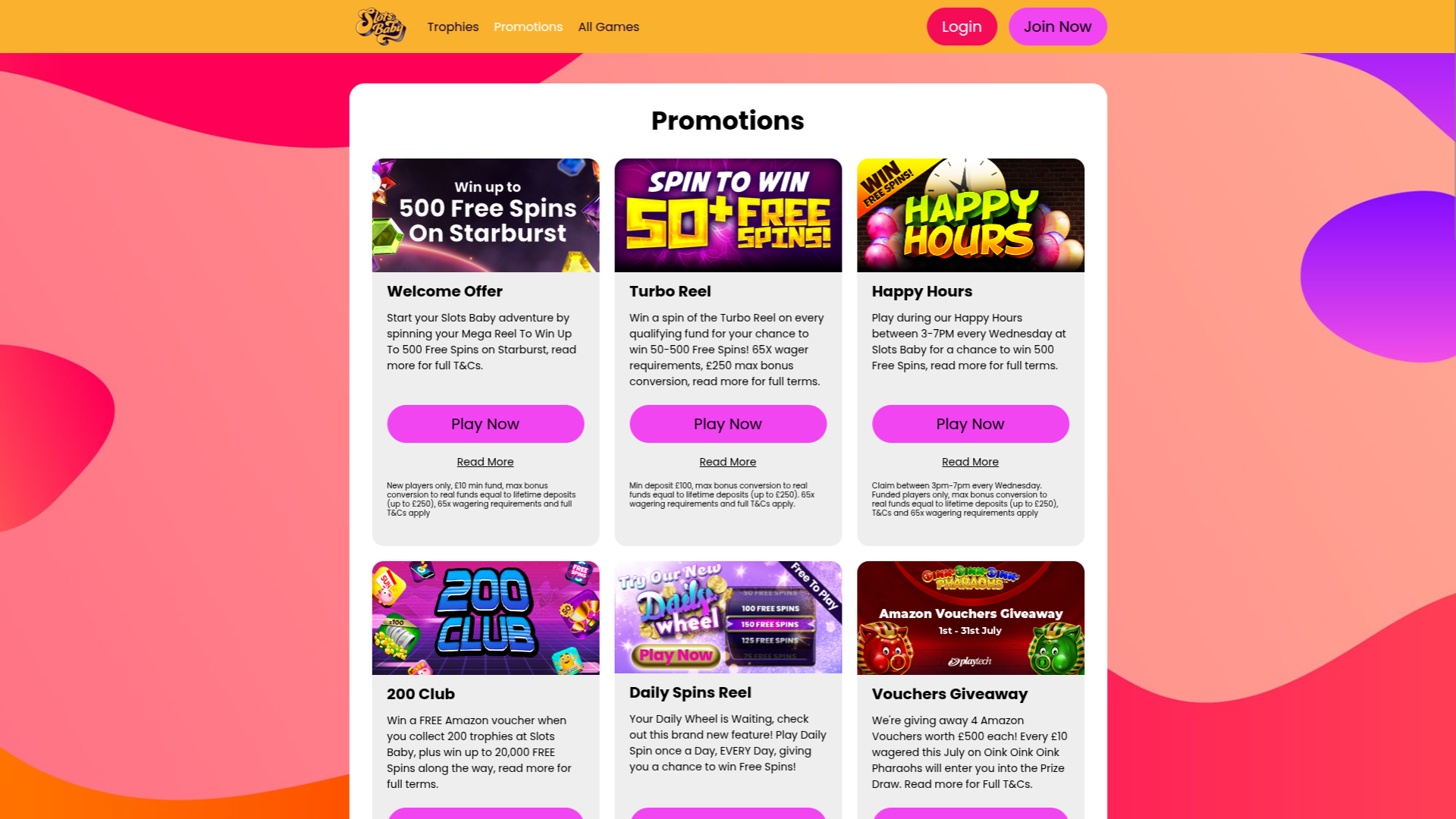 Promotions sur bureau de Slots Baby Casino