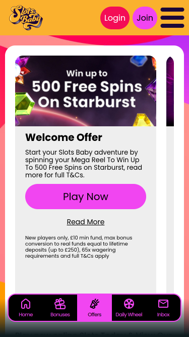 Promotions mobiles de Slots Baby Casino