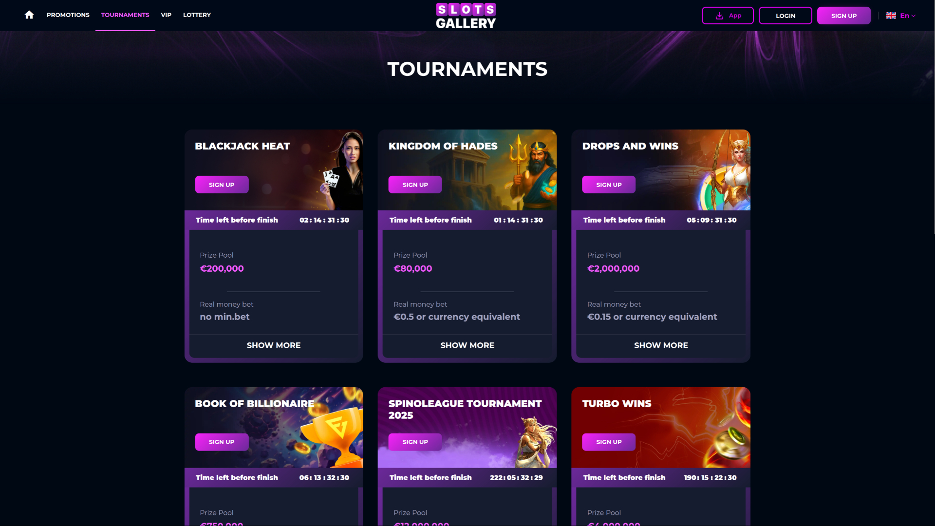 Tournois de la version de bureau de Slots Gallery Casino