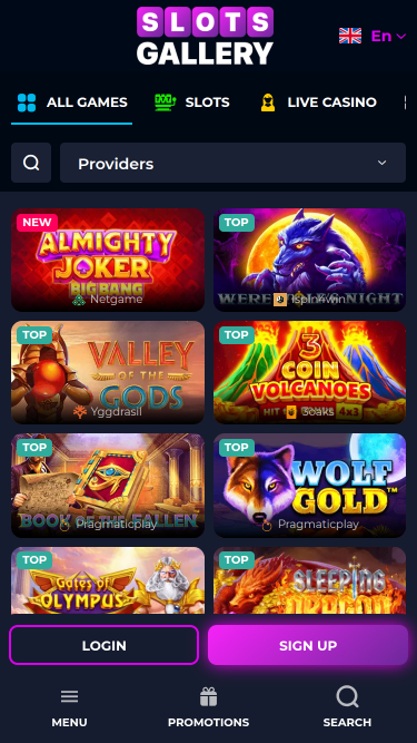 Jeux mobiles de Slots Gallery Casino