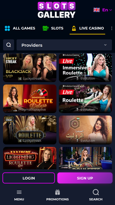 Croupier en direct mobile de Slots Gallery Casino
