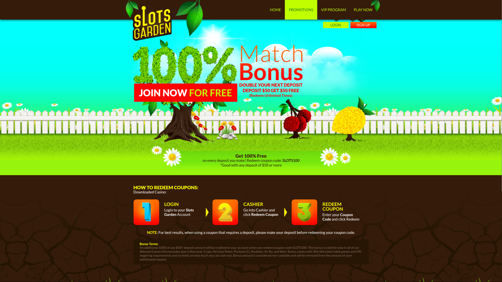 Slots Garden Casino Desktop Promotions