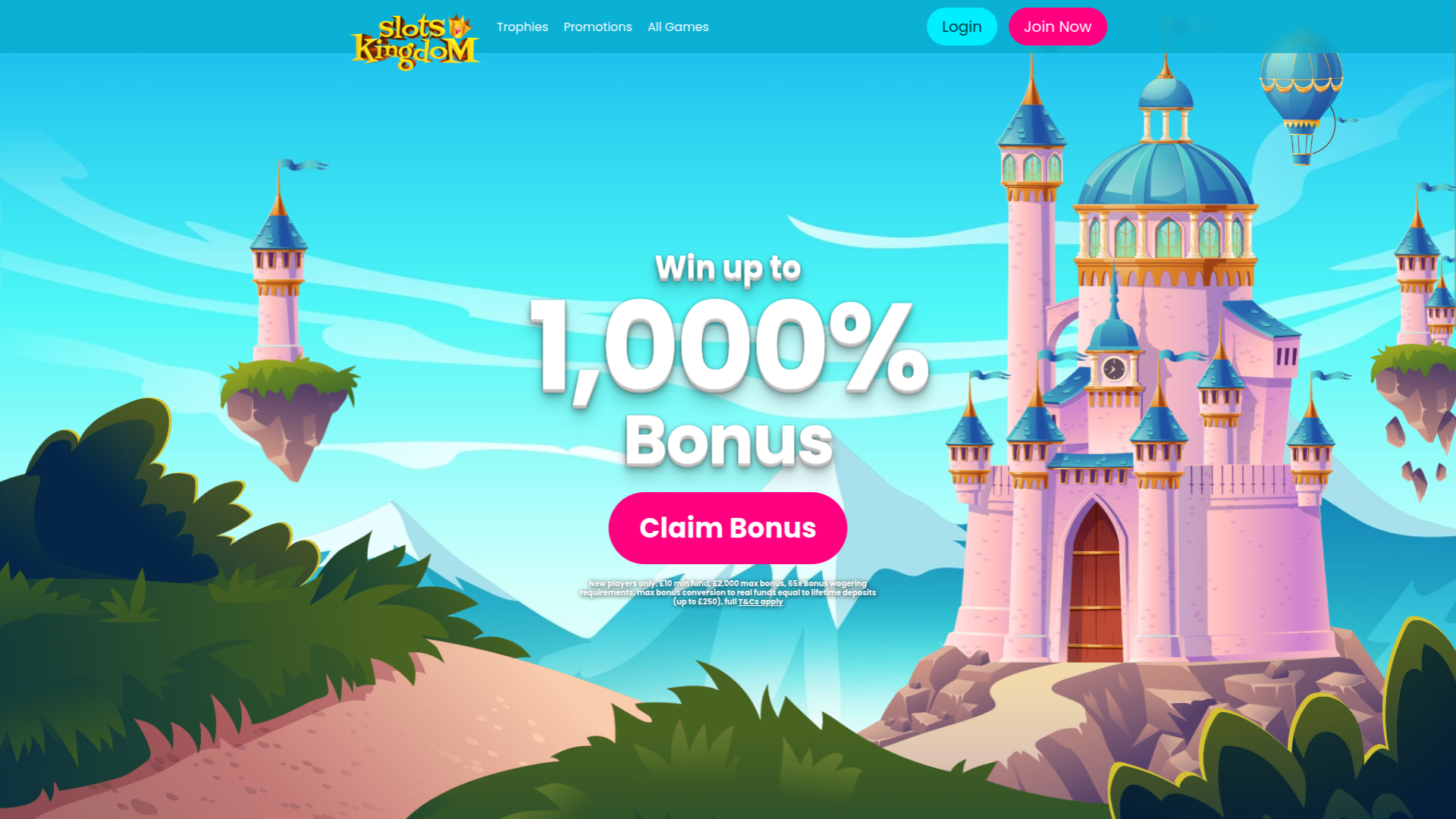 Página de inicio de escritorio de Slots Kingdom Casino