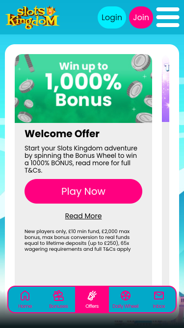 Promociones móviles de Slots Kingdom Casino