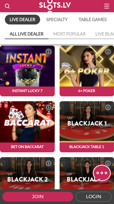 Croupier en direct mobile de Slots.lv Casino