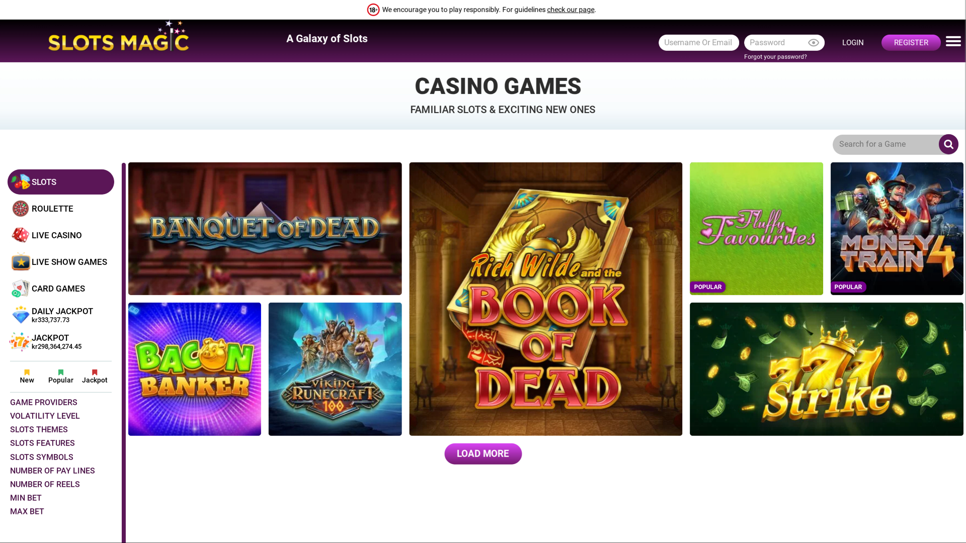 Jeux sur bureau de Slots Magic Casino