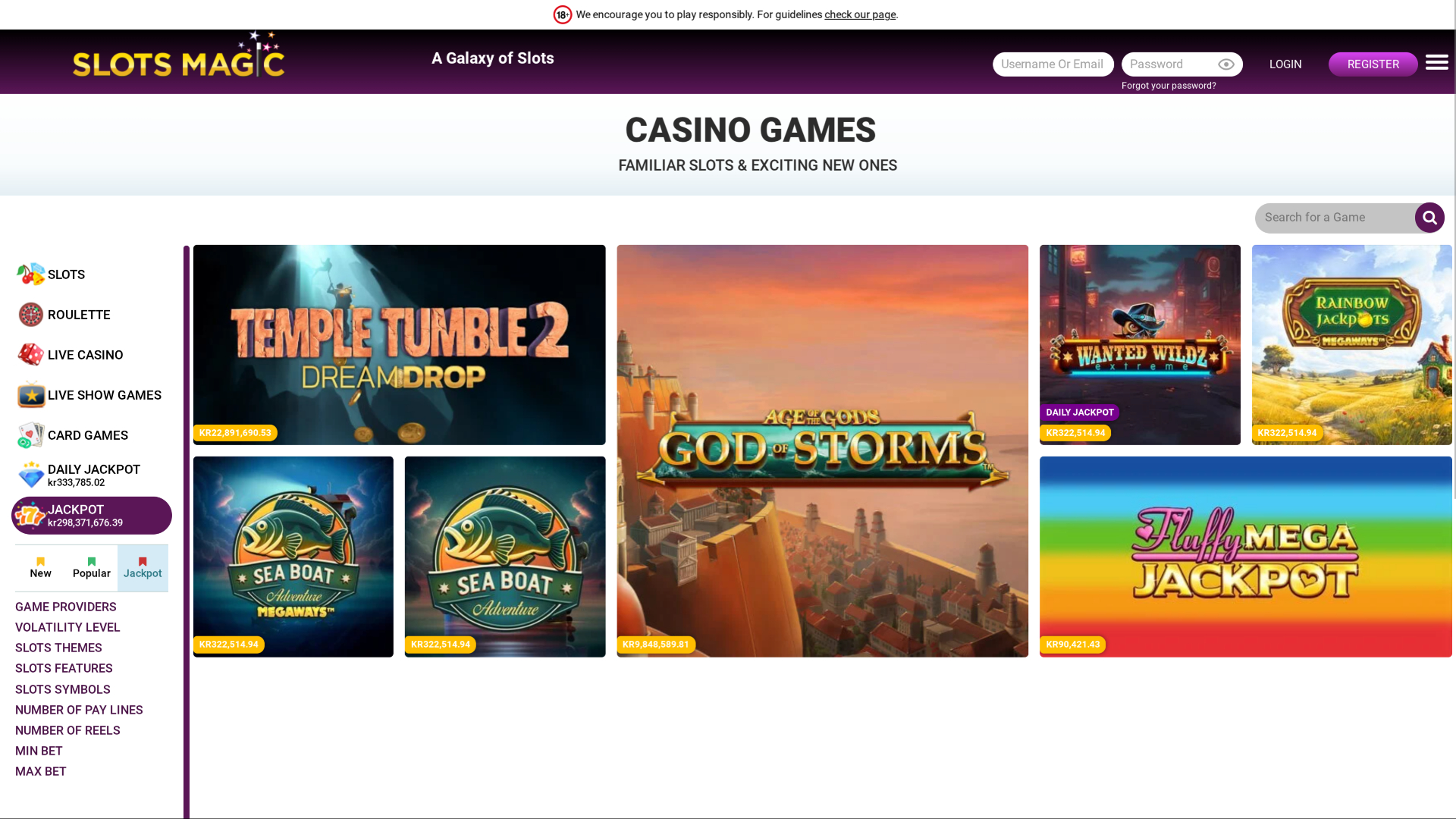 Jackpot sur bureau de Slots Magic Casino