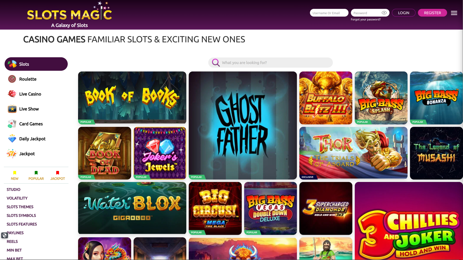 Juegos de escritorio de Slots Magic Casino