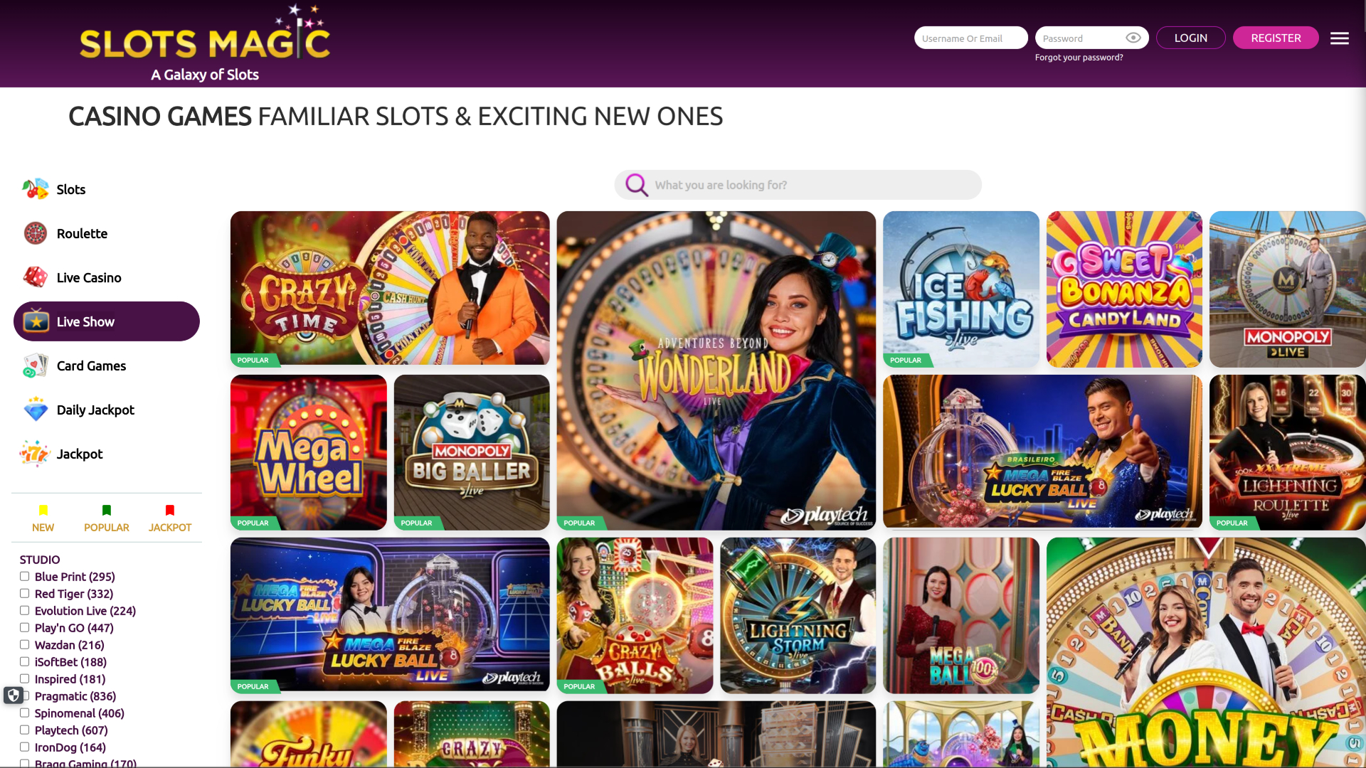 Show en vivo de escritorio de Slots Magic Casino