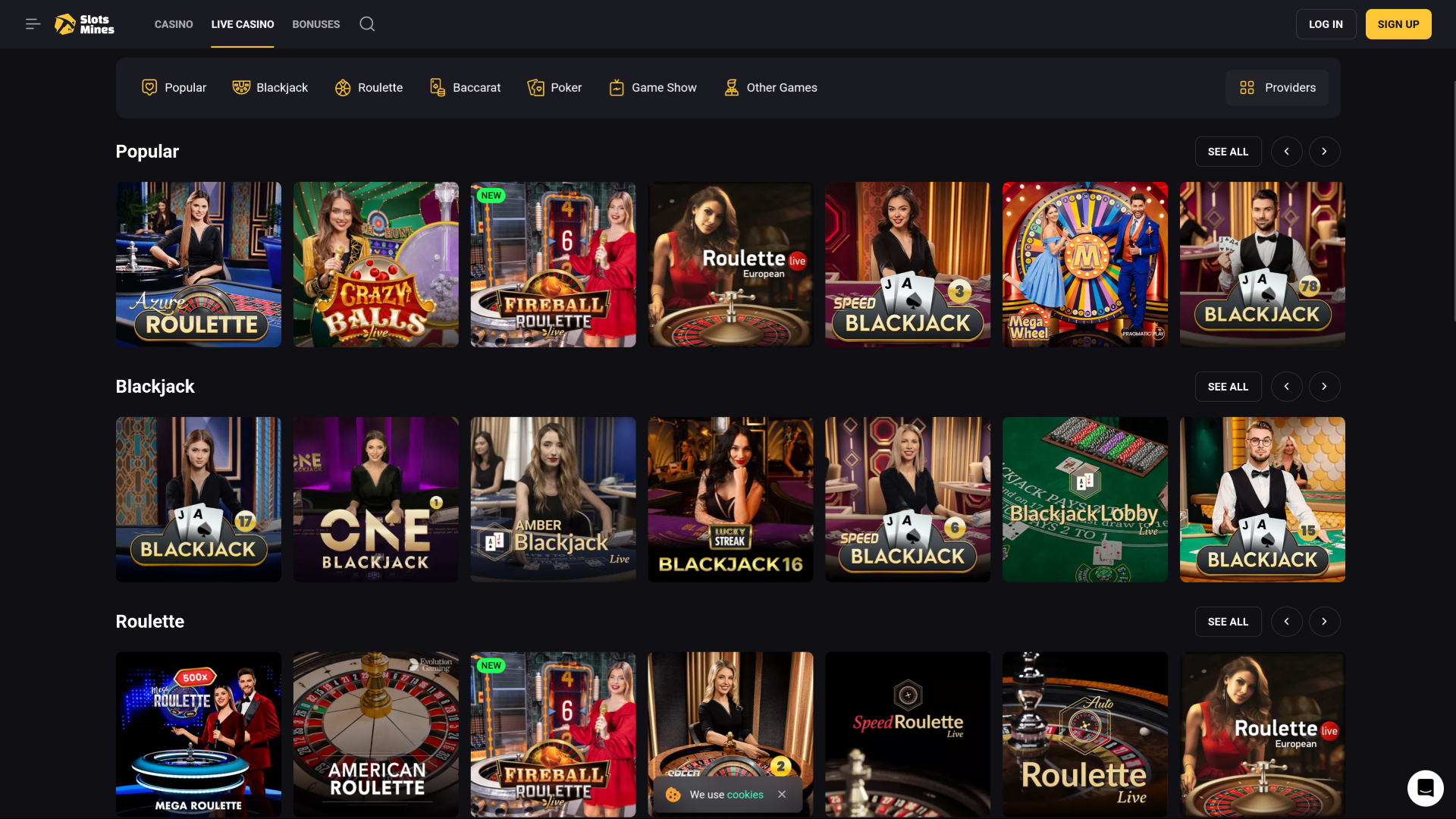 Croupier en direct sur la version de bureau de Slotsmines Casino