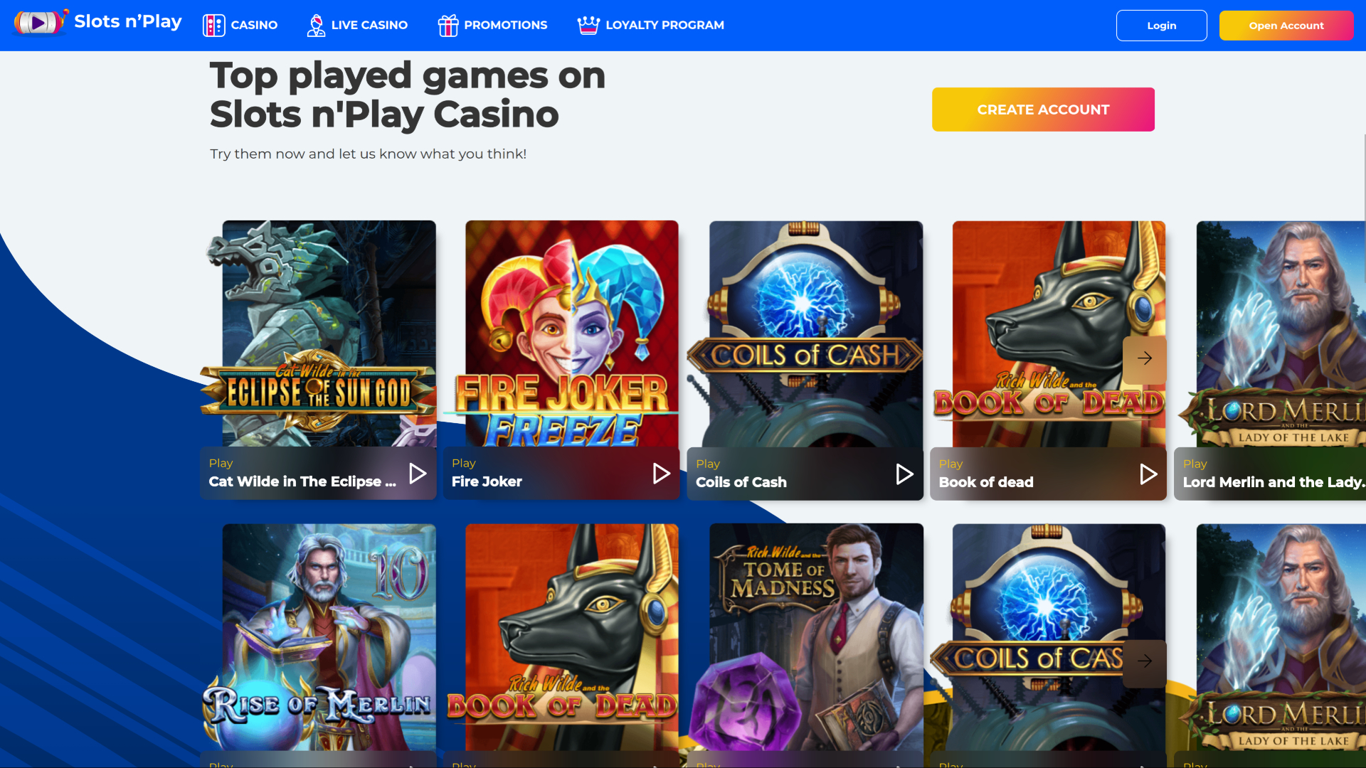 Più giocati desktop di SlotsNPlay Casino