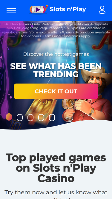 Homepage mobile di SlotsNPlay Casino
