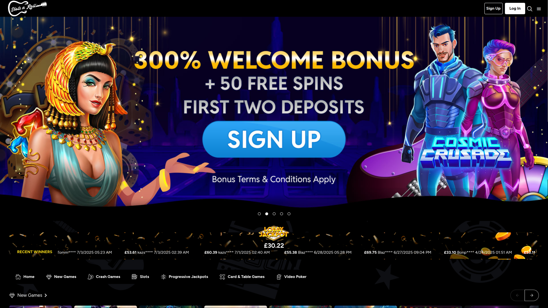 Page d'accueil de bureau de Slots N Roll Casino