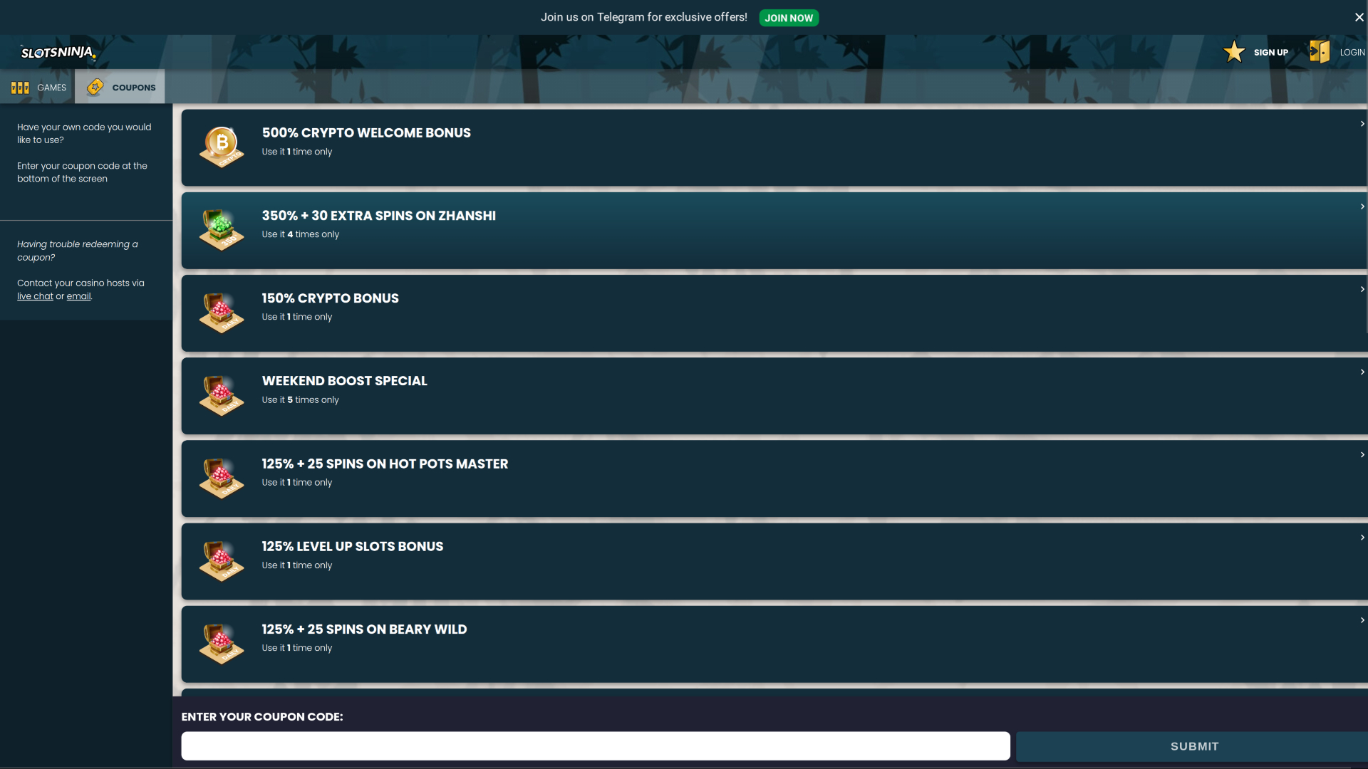 Slots Ninja Casino Desktop Coupons