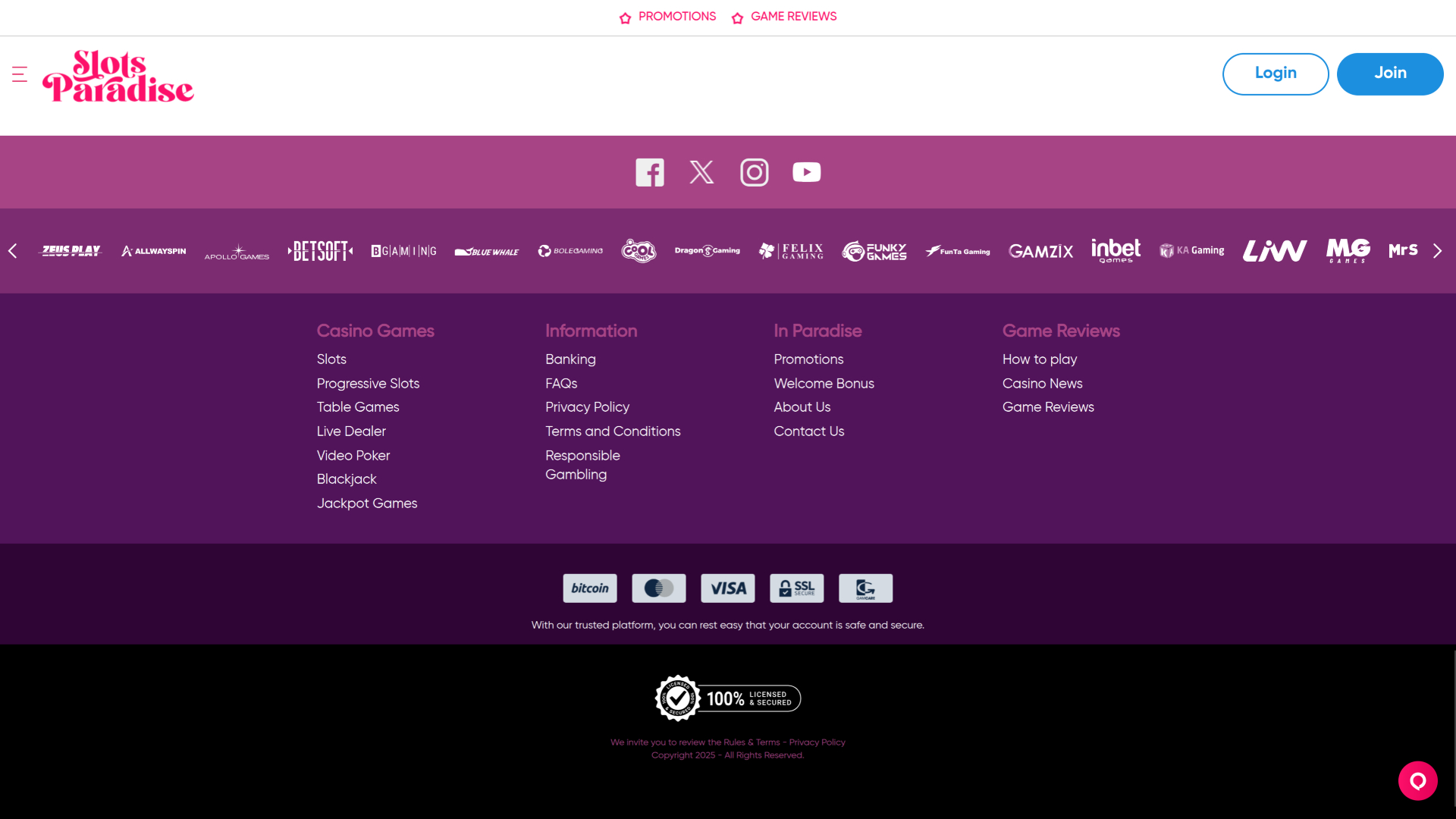 Développeurs de jeux sur bureau de Slots Paradise Casino