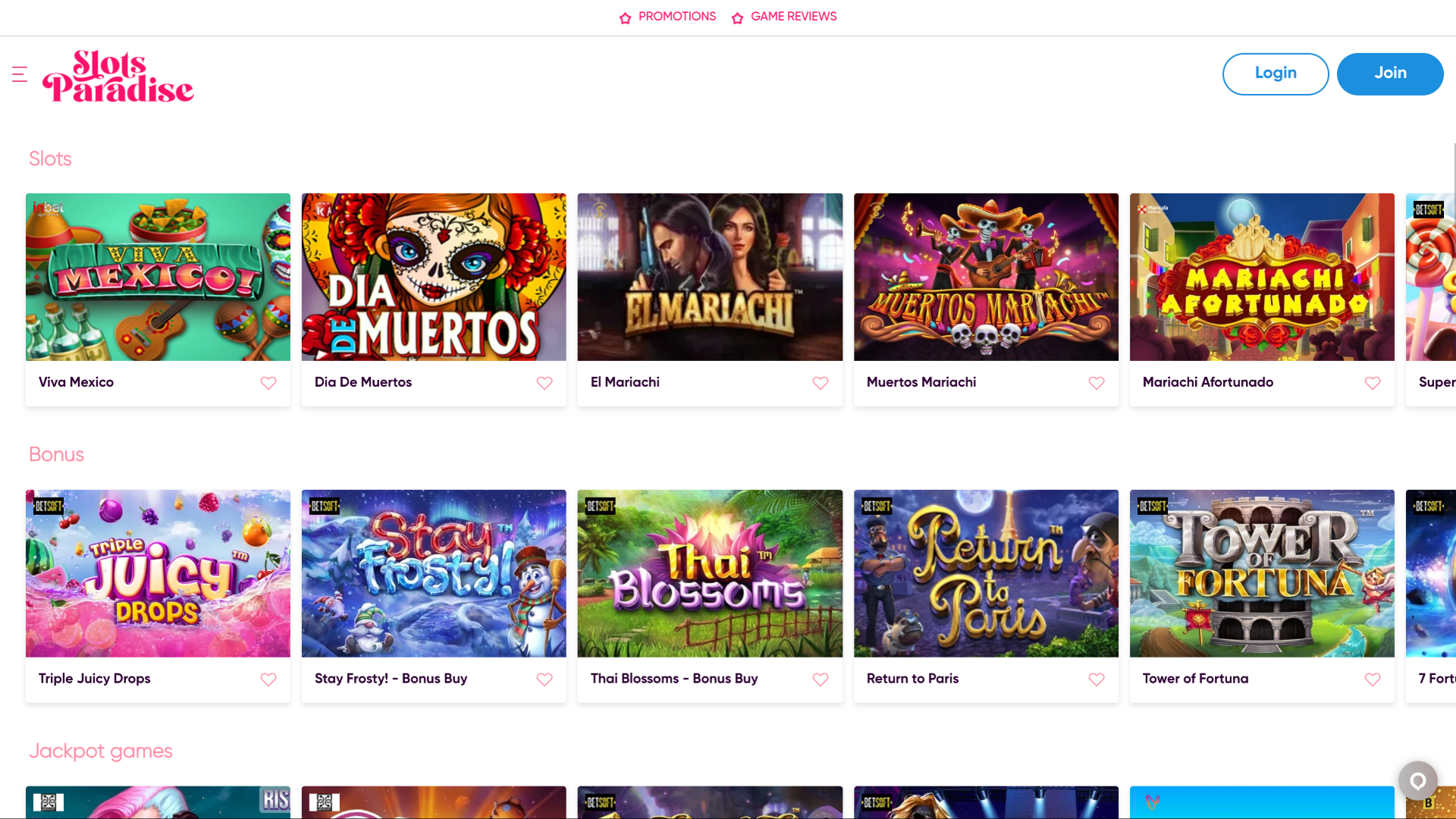 Jeux sur bureau de Slots Paradise Casino