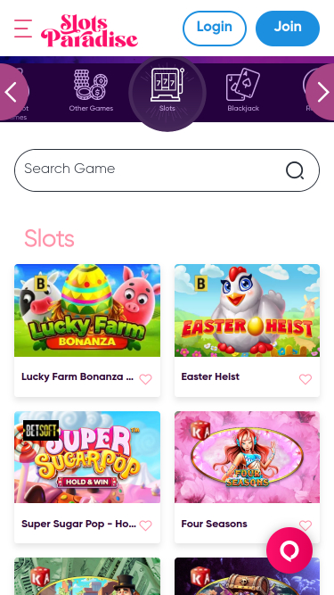 Jeux mobiles de Slots Paradise Casino