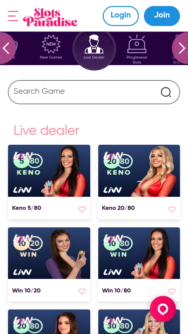 Croupier en direct mobile de Slots Paradise Casino