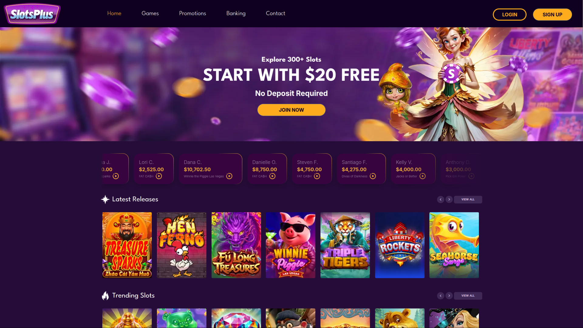 Page d'accueil du casino Slots Plus pour ordinateur