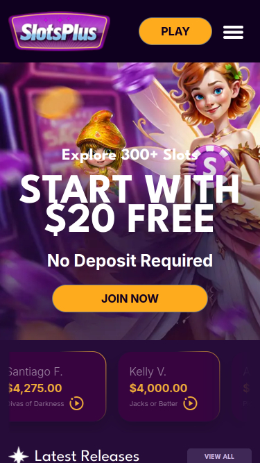Page d'accueil mobile de Slots Plus Casino