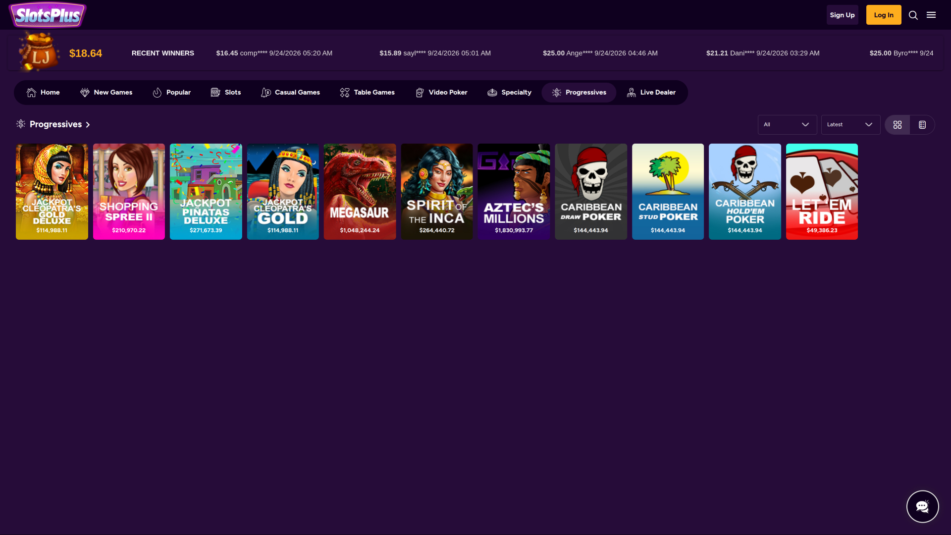 Jackpot du casino Slots Plus sur ordinateur