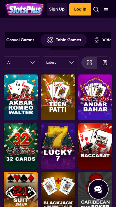 Jeux de table mobiles du casino Slots Plus