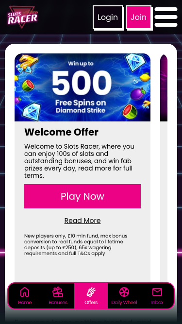 Promotions mobiles de Slots Racer Casino