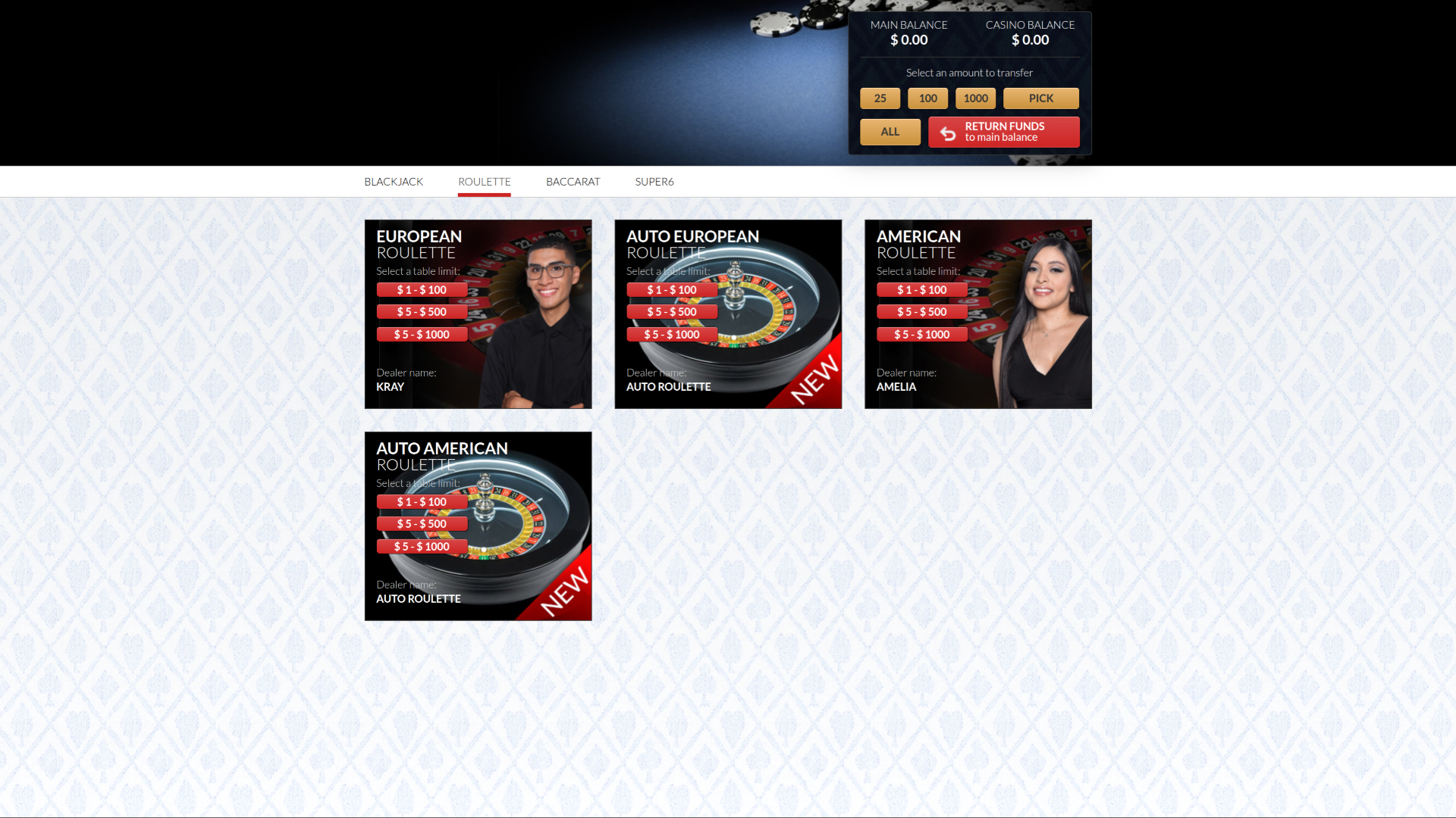 SlotsRoom Casino Desktop Live Dealer