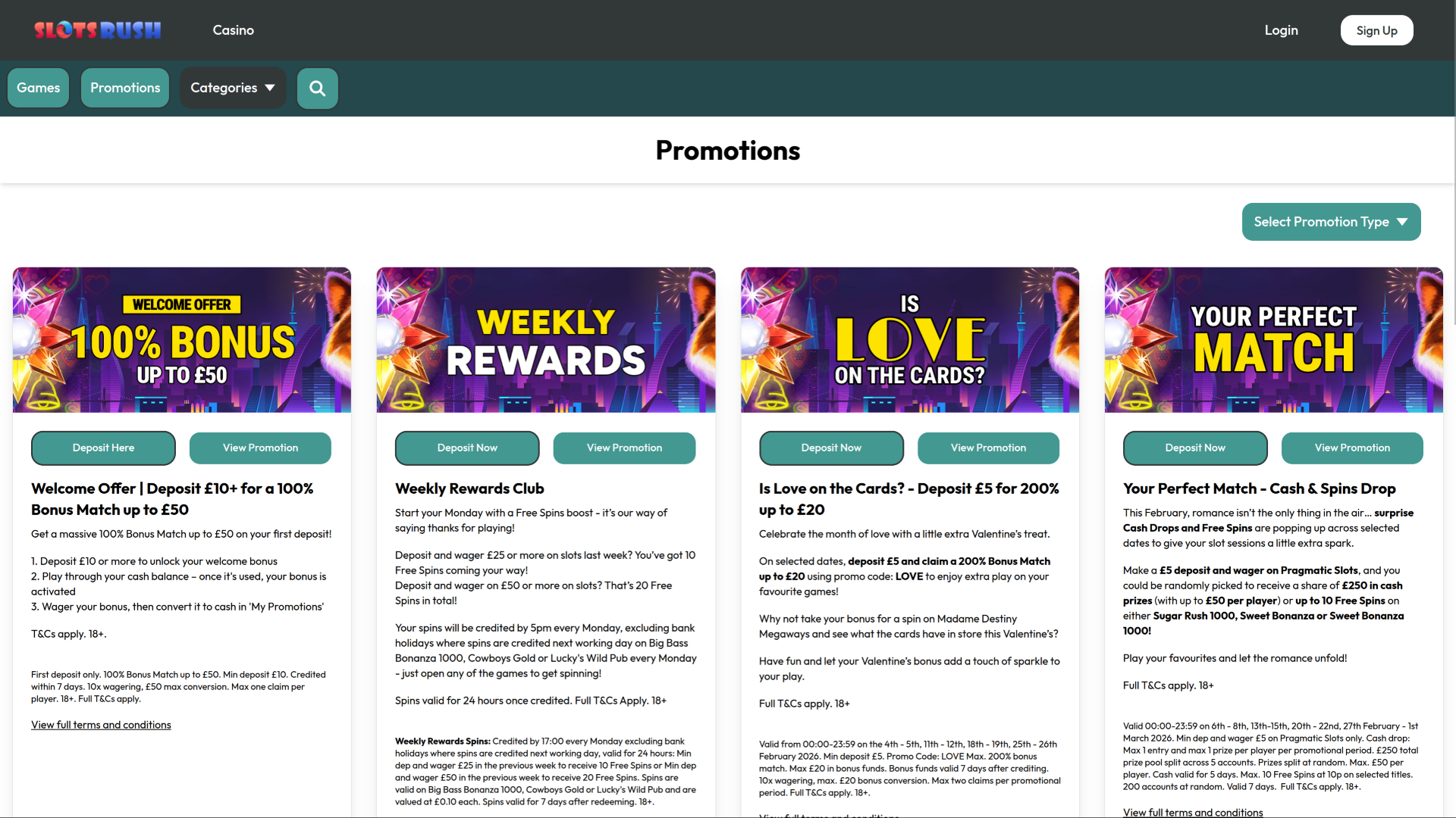 Promotions pour ordinateur de bureau au casino Slots Rush