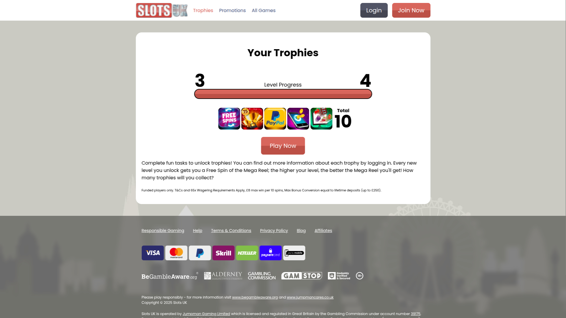 Trophées sur bureau de SlotsUK Casino