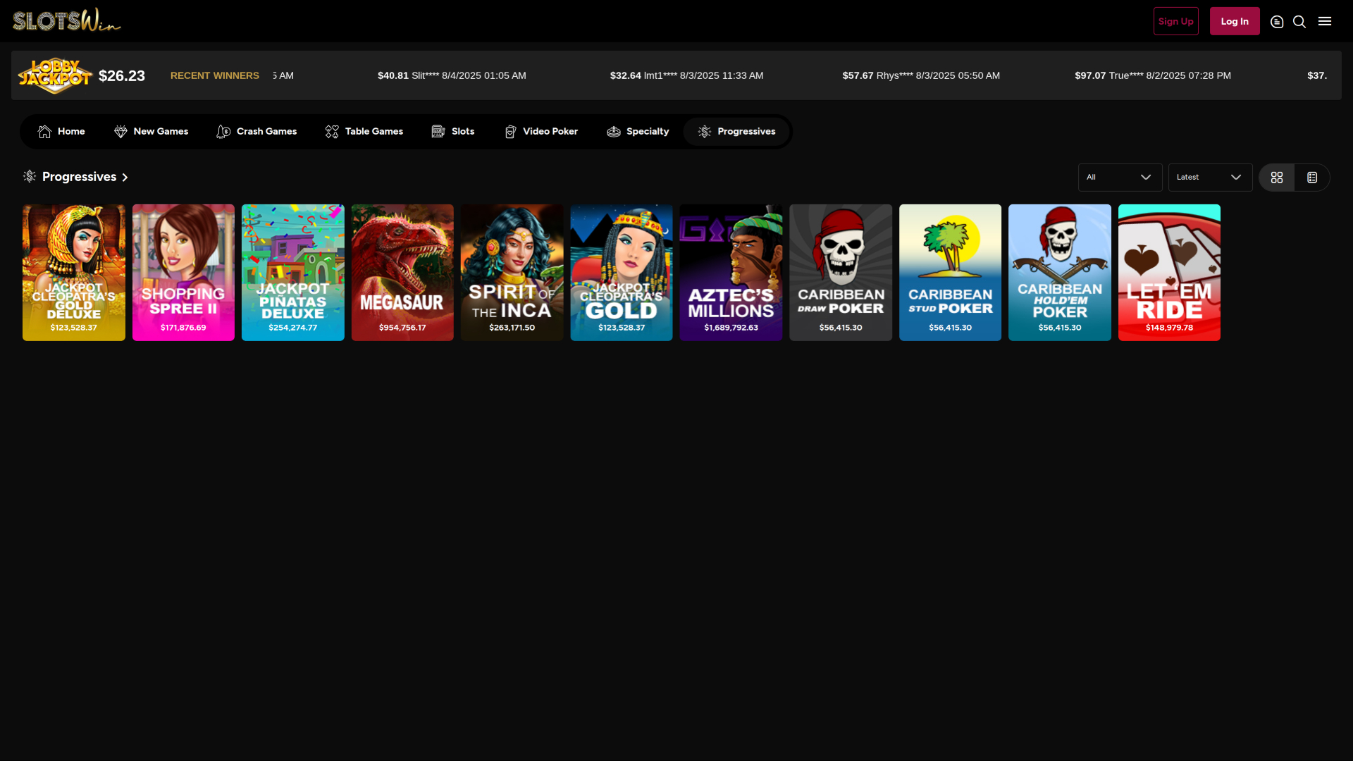 Jackpot desktop di SlotsWin Casino