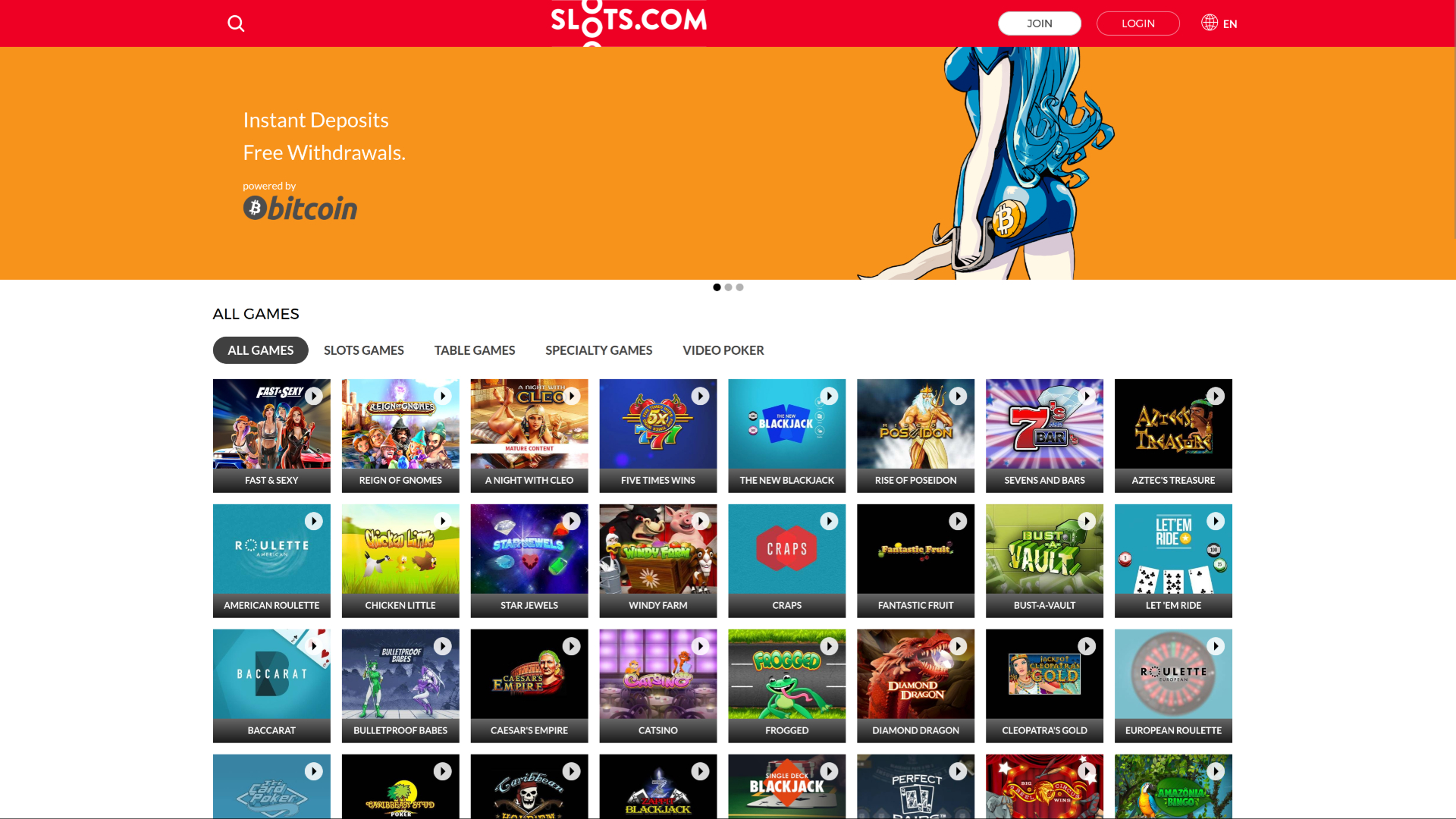 Homepage desktop di Slots.com Casino