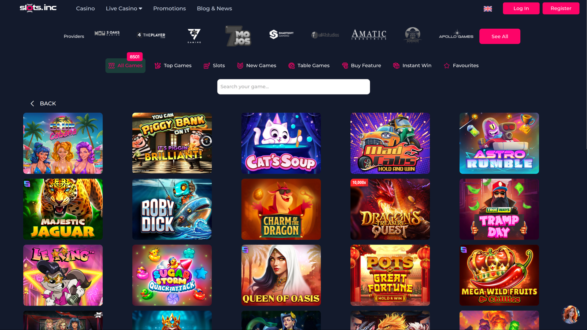 Juegos de escritorio de Slots.inc Casino