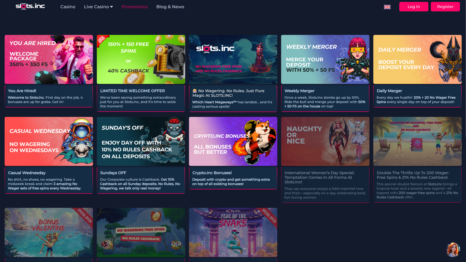Promociones de escritorio de Slots.inc Casino