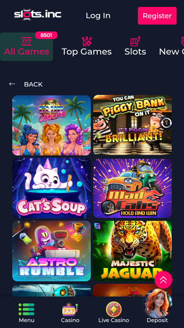 Juegos móviles de Slots.inc Casino