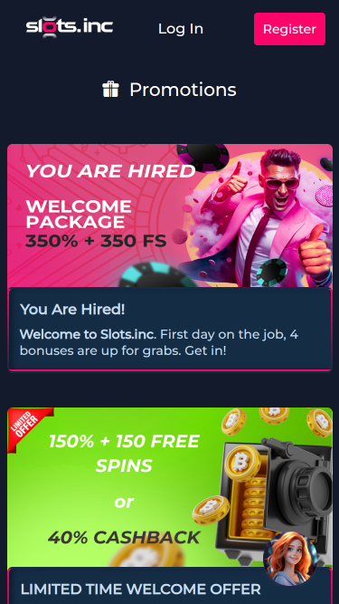 Promociones móviles de Slots.inc Casino