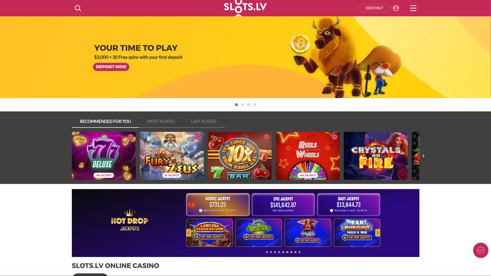 Slots.lv Casino Desktop Homepage
