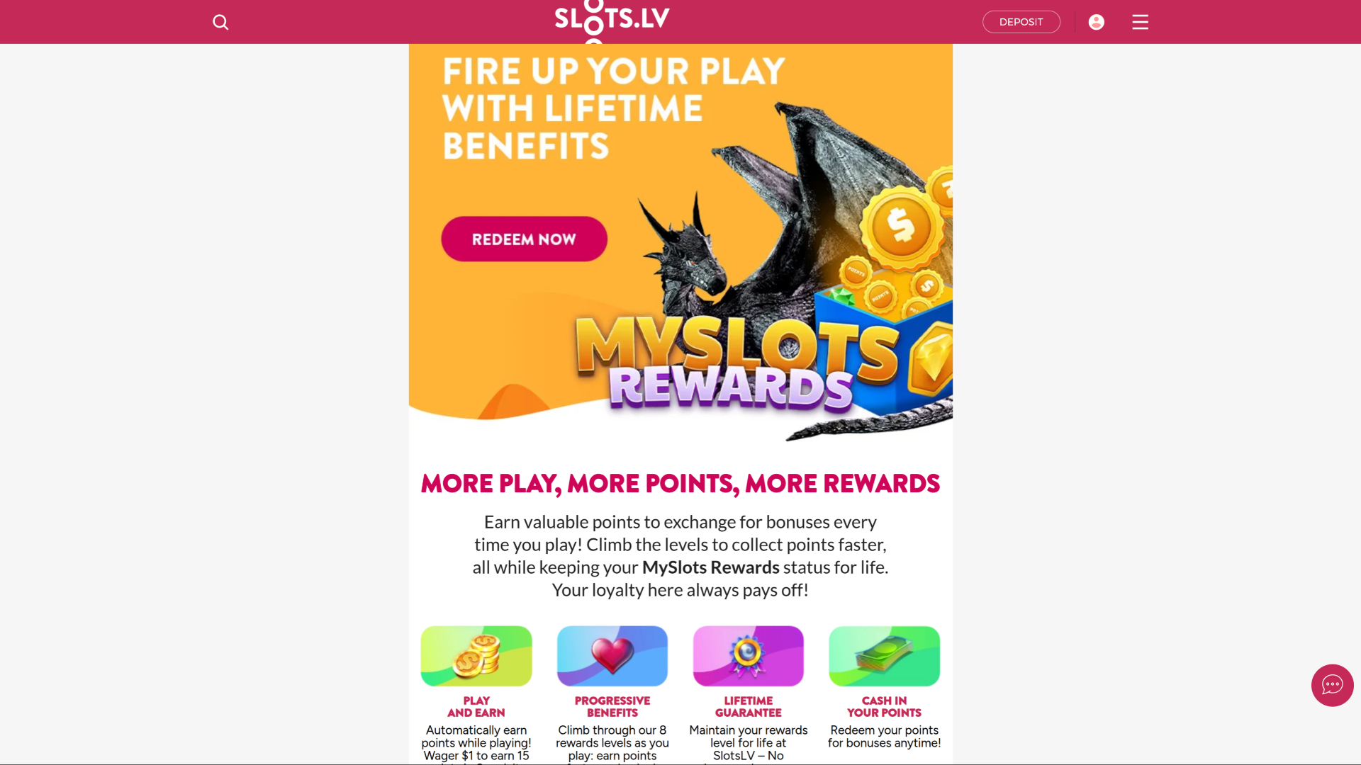 Slots.lv Casino Desktop Rewards