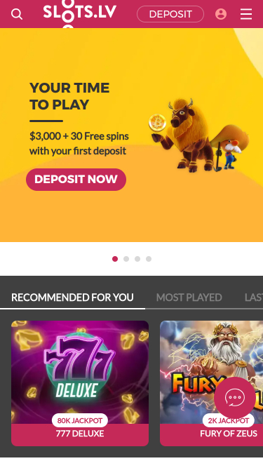 Slots.lv Casino Mobile Homepage